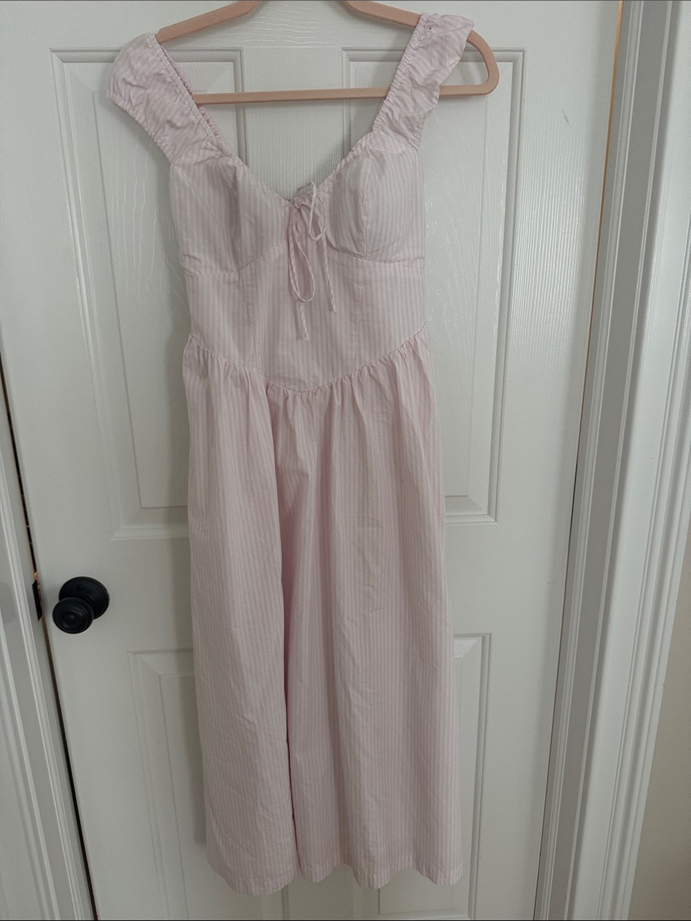 Pink pinstripe corset dress